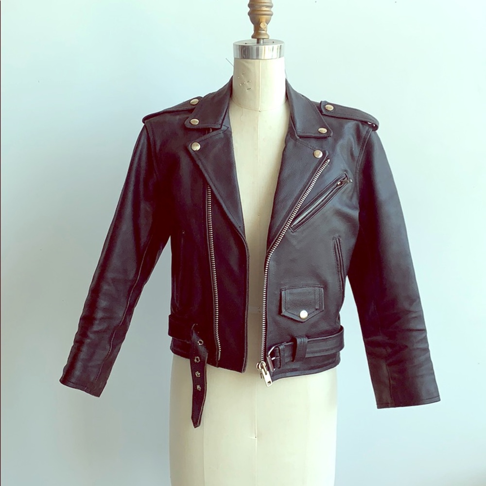 Vintage leather crop moto jacket